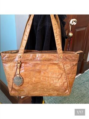 Ralph Lauren Tote  shoulder bag Leather Cognac/ Tan  Croc-Embossed